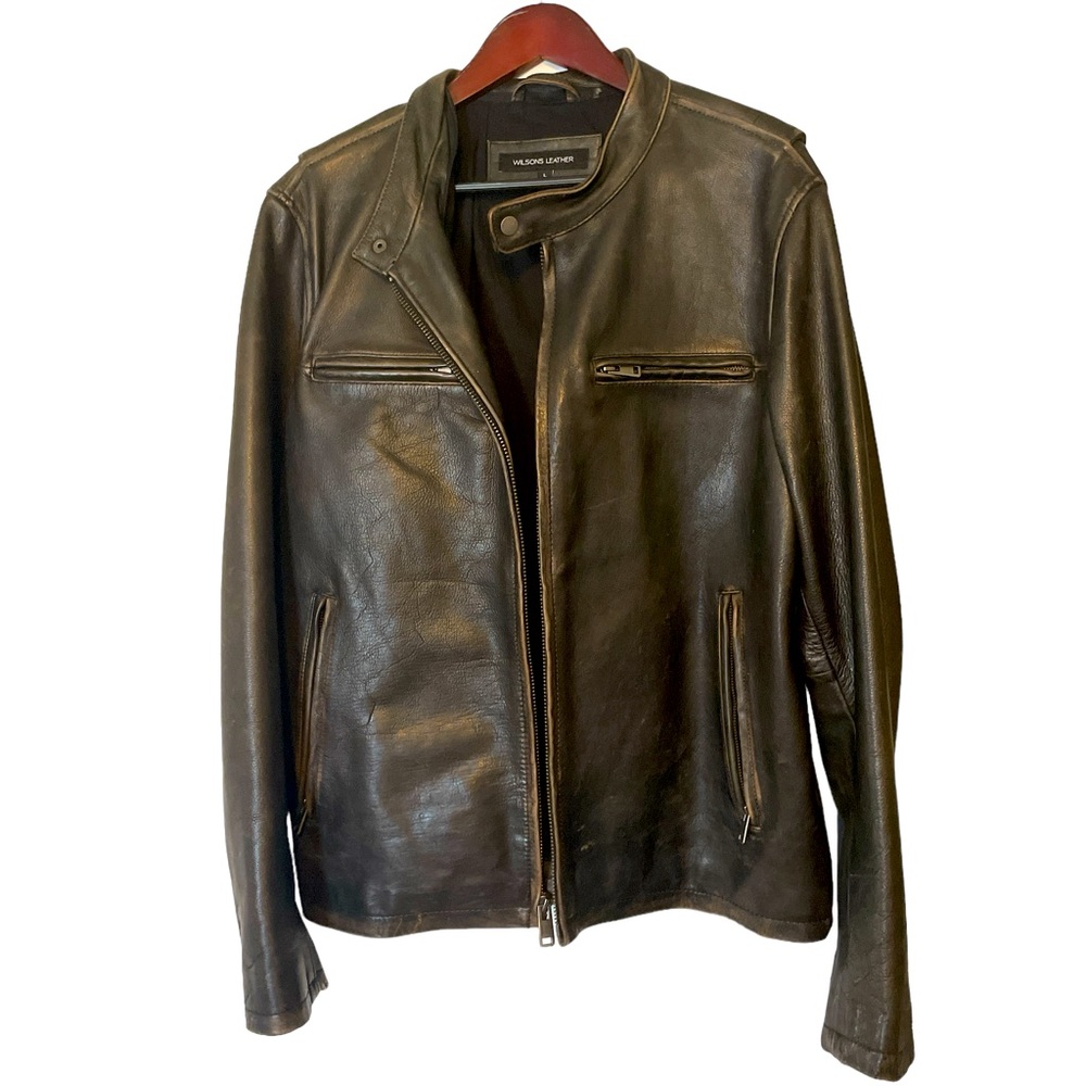 Wilsons leather jacket factory Distressed motorcycle Jacket